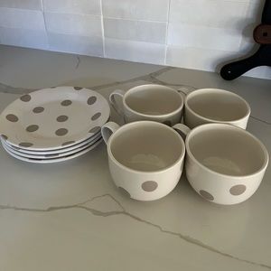 Kate Spade Lenox Deco Dot Soup Saucer Set Beige Gray Plates Mugs